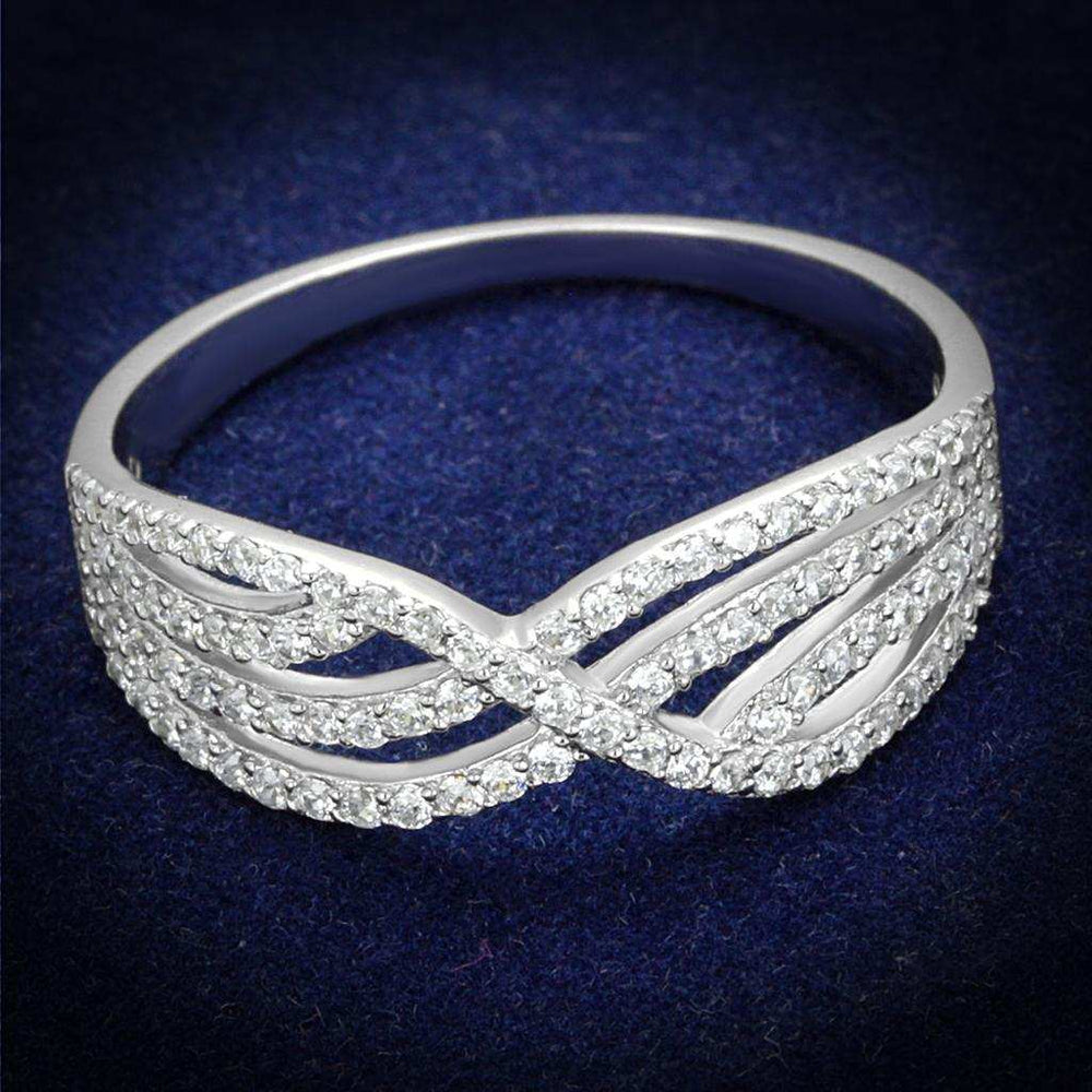 TS516 - Rhodium 925 Sterling Silver Ring with AAA Grade CZ in Clear - Alamode - Flyclothing LLC