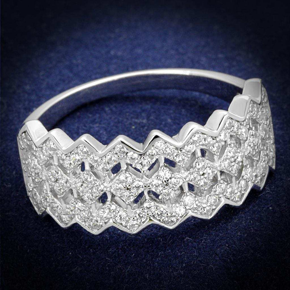 TS517 - Rhodium 925 Sterling Silver Ring with AAA Grade CZ in Clear - Alamode - Flyclothing LLC