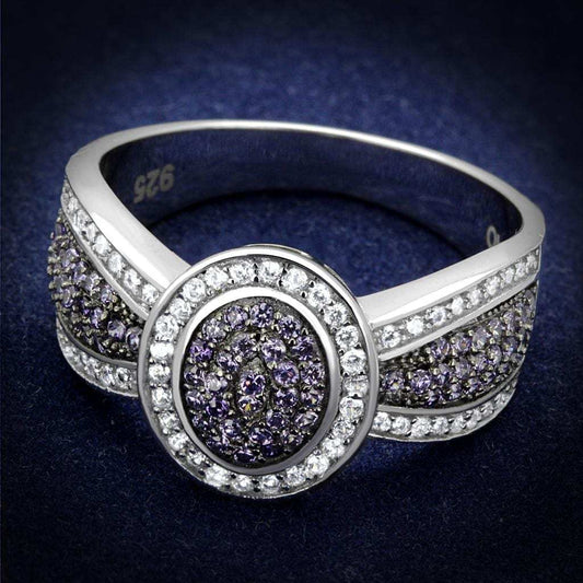 TS523 - Rhodium + Ruthenium 925 Sterling Silver Ring with AAA Grade CZ in Amethyst - Alamode - Flyclothing LLC