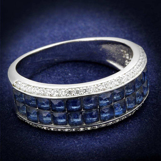 TS526 - Rhodium 925 Sterling Silver Ring with Synthetic Synthetic Glass in Montana - Alamode - Flyclothing LLC