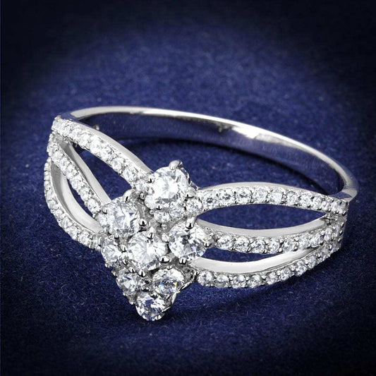 TS528 - Rhodium 925 Sterling Silver Ring with AAA Grade CZ in Clear - Alamode - Flyclothing LLC