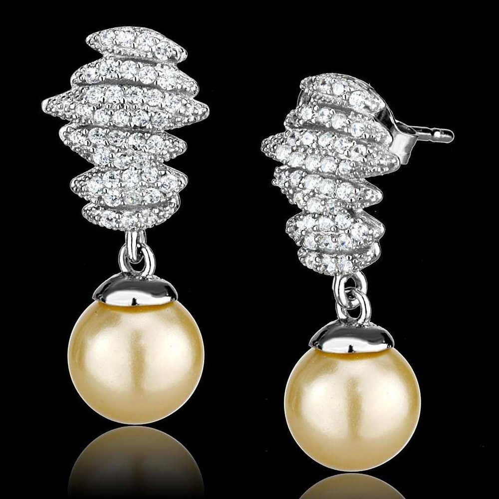 TS531 - Rhodium 925 Sterling Silver Earrings with Synthetic Pearl in Topaz - Alamode - Flyclothing LLC