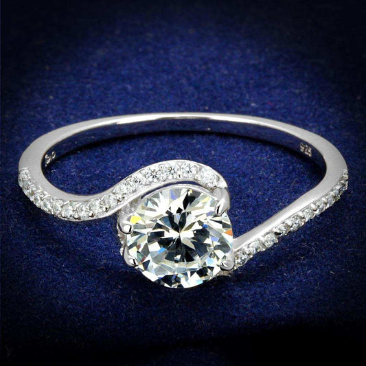 TS536 - Rhodium 925 Sterling Silver Ring with AAA Grade CZ in Clear - Alamode - Flyclothing LLC
