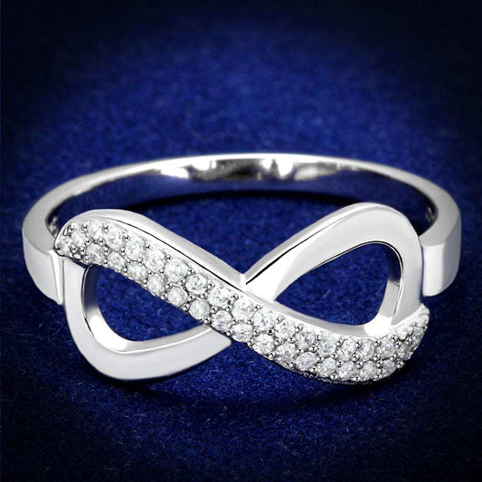 TS541 - Rhodium 925 Sterling Silver Ring with AAA Grade CZ in Clear - Alamode - Flyclothing LLC