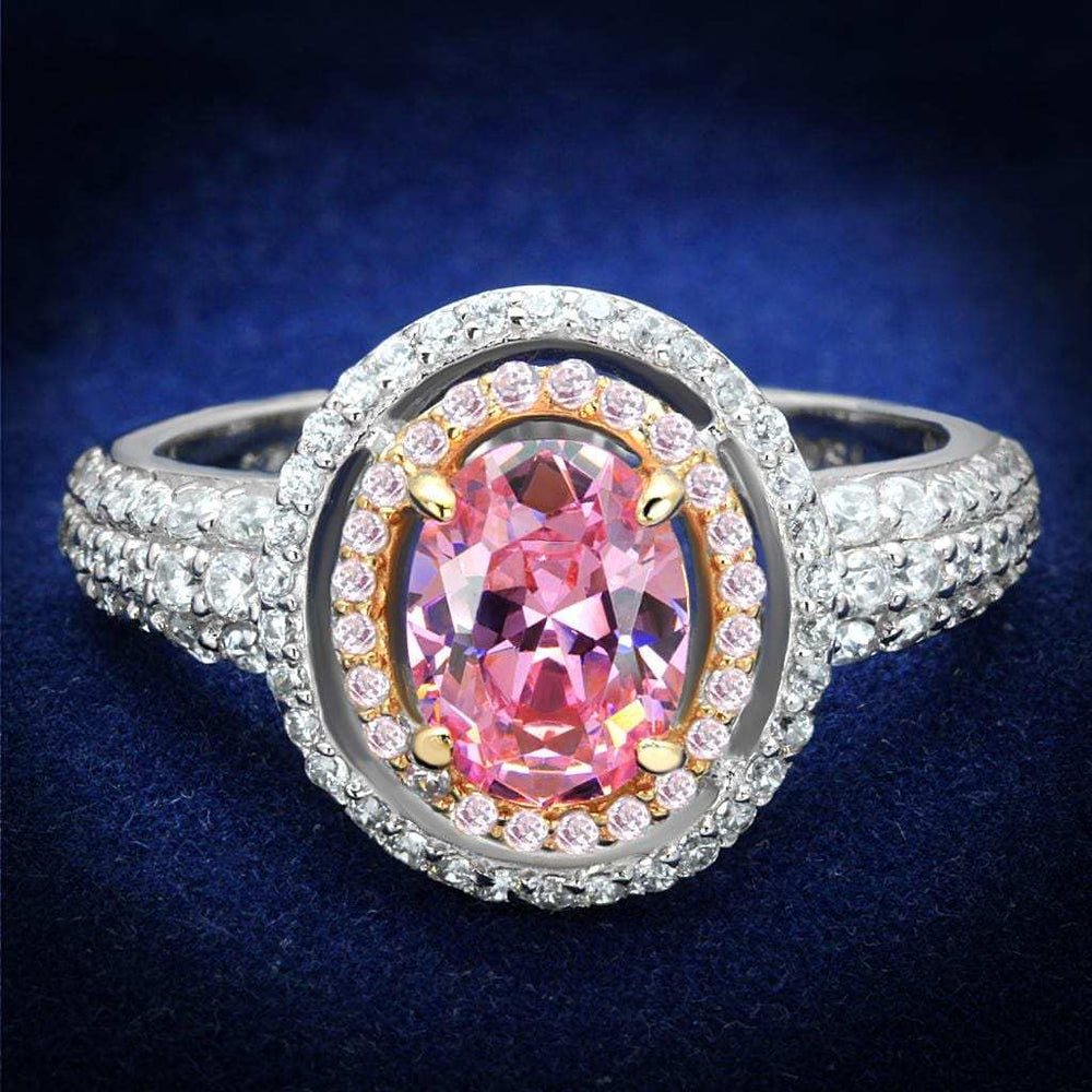 TS543 - Rose Gold + Rhodium 925 Sterling Silver Ring with AAA Grade CZ in Rose - Alamode - Flyclothing LLC