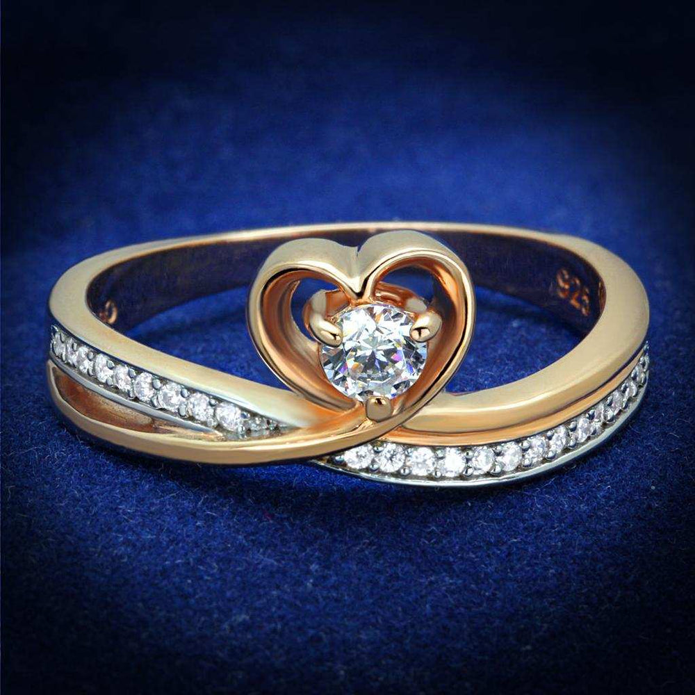 TS544 - Rose Gold + Rhodium 925 Sterling Silver Ring with AAA Grade CZ in Clear - Alamode - Flyclothing LLC