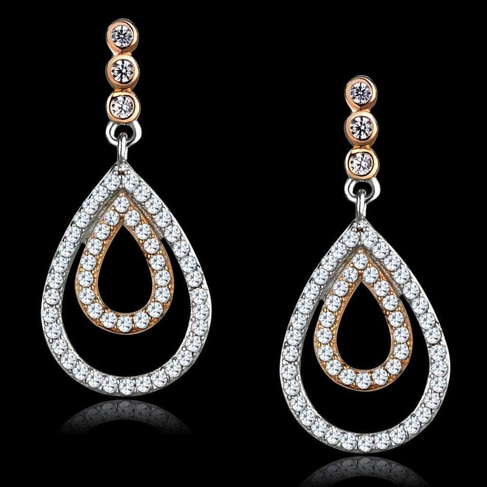 TS548 - Rose Gold + Rhodium 925 Sterling Silver Earrings with AAA Grade CZ in Clear - Alamode - Flyclothing LLC