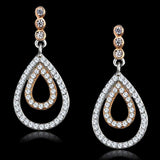 TS548 - Rose Gold + Rhodium 925 Sterling Silver Earrings with AAA Grade CZ in Clear - Alamode - Flyclothing LLC