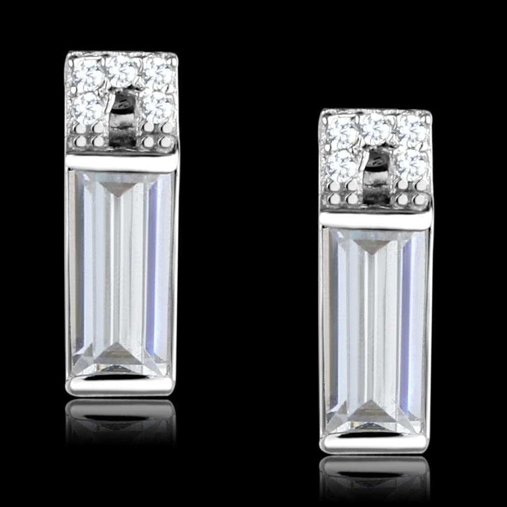 TS550 - Rhodium 925 Sterling Silver Earrings with AAA Grade CZ in Clear - Alamode - Flyclothing LLC