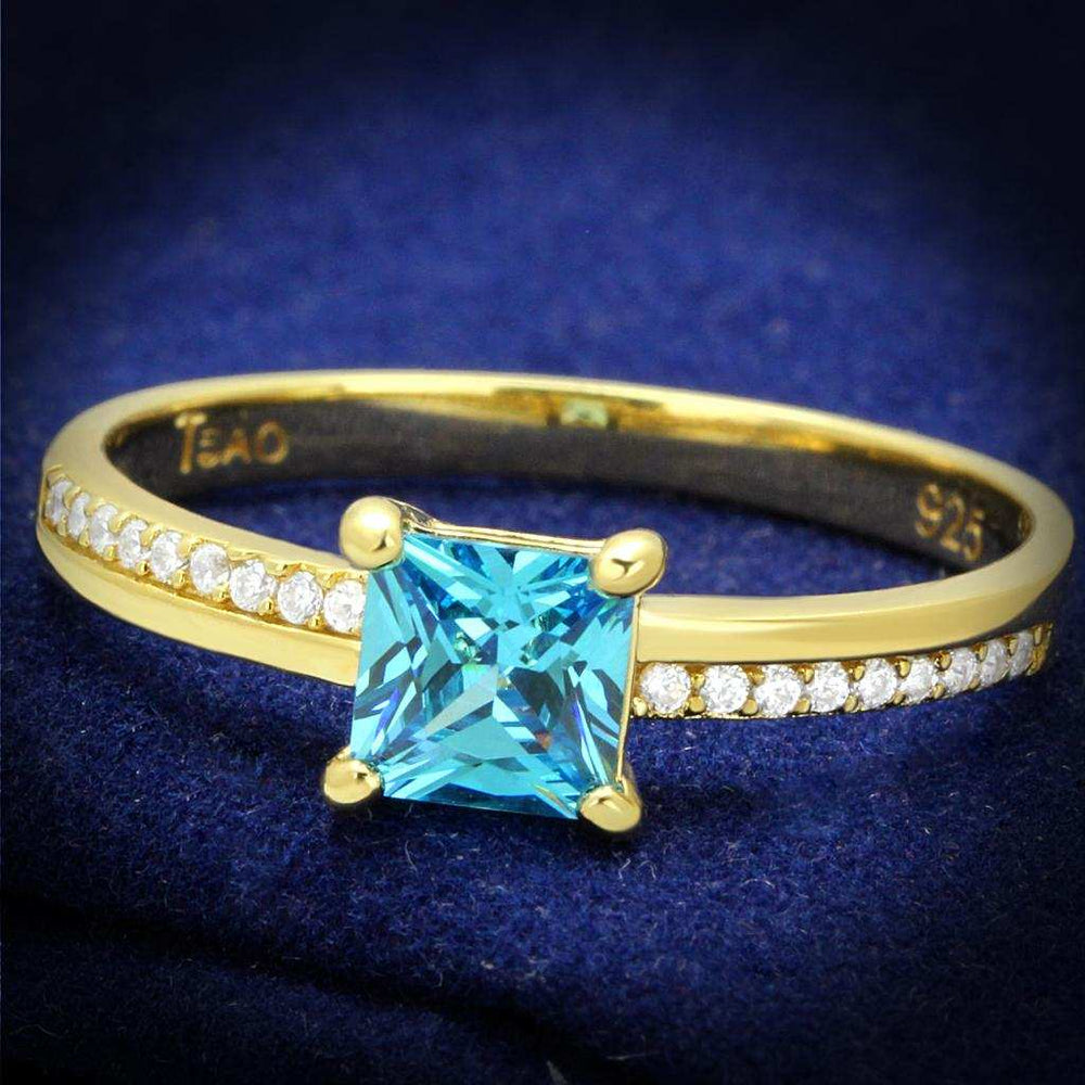 TS559 - Gold 925 Sterling Silver Ring with AAA Grade CZ in Sea Blue - Alamode - Flyclothing LLC