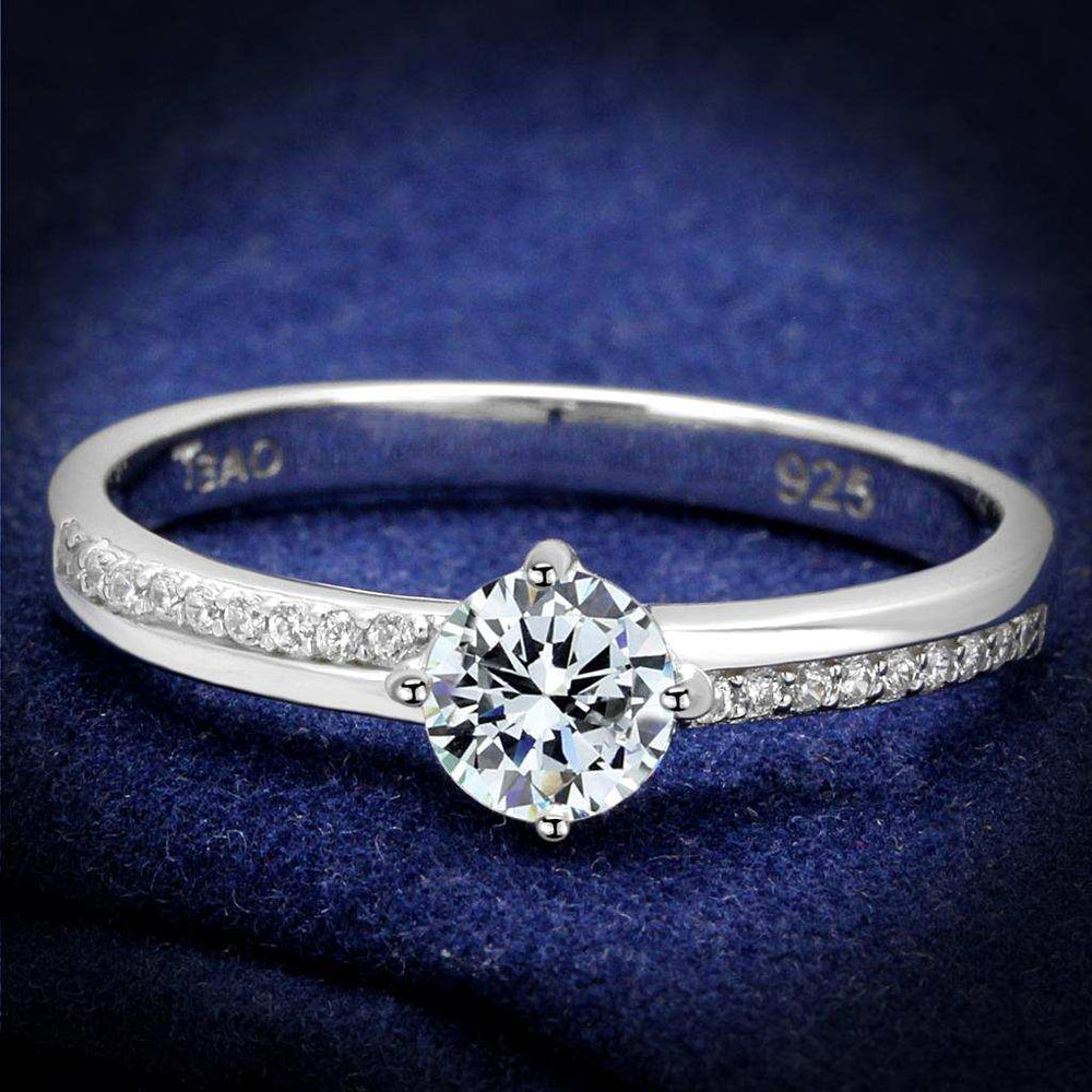 TS560 - Rhodium 925 Sterling Silver Ring with AAA Grade CZ in Clear - Alamode - Flyclothing LLC
