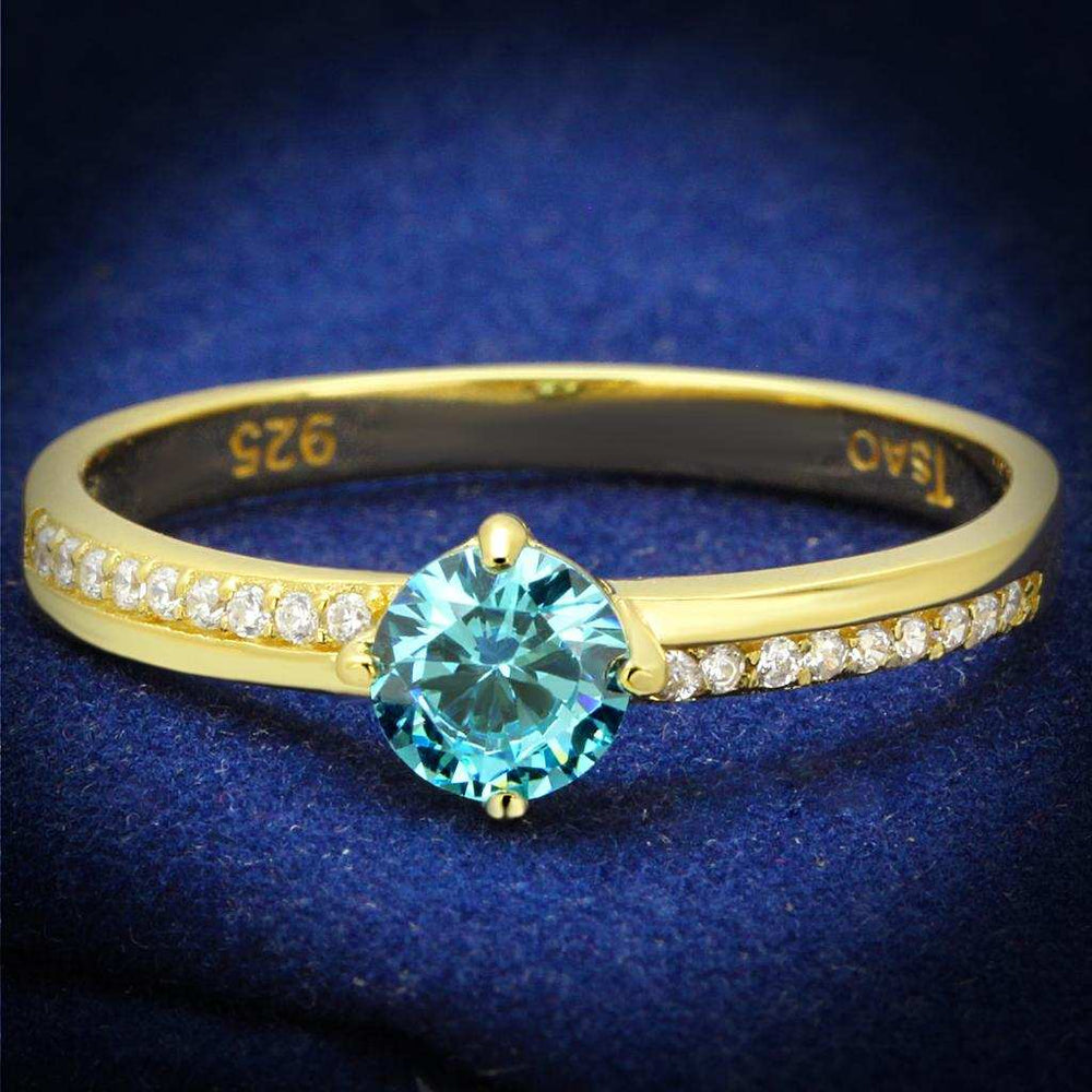 TS561 - Gold 925 Sterling Silver Ring with AAA Grade CZ in Sea Blue - Alamode - Flyclothing LLC