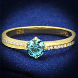 TS561 - Gold 925 Sterling Silver Ring with AAA Grade CZ in Sea Blue - Alamode - Flyclothing LLC