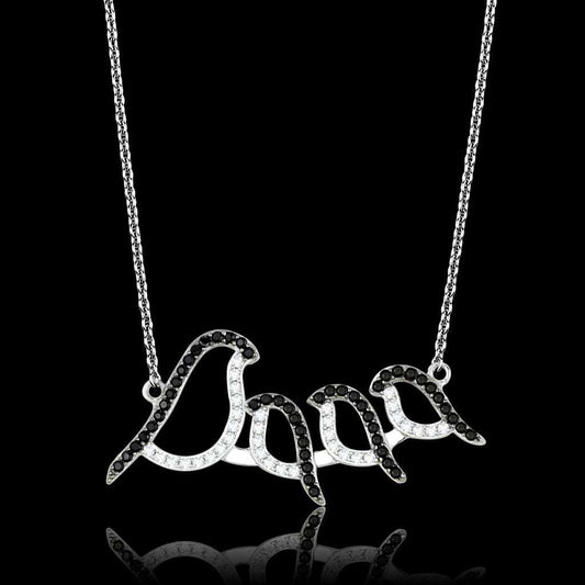 TS564 - Rhodium + Ruthenium 925 Sterling Silver Chain Pendant with AAA Grade CZ in Clear - Alamode - Flyclothing LLC