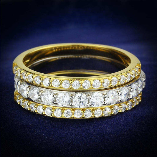 TS568 - Gold+Rhodium 925 Sterling Silver Ring with AAA Grade CZ in Clear - Alamode - Flyclothing LLC