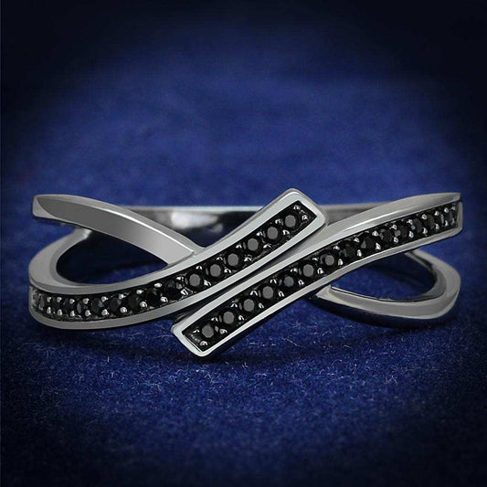 TS599 - Ruthenium 925 Sterling Silver Ring with Synthetic Spinel in Jet - Alamode - Flyclothing LLC