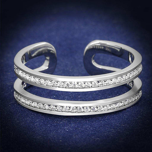 TS605 - Rhodium 925 Sterling Silver Ring with AAA Grade CZ in Clear - Alamode - Flyclothing LLC