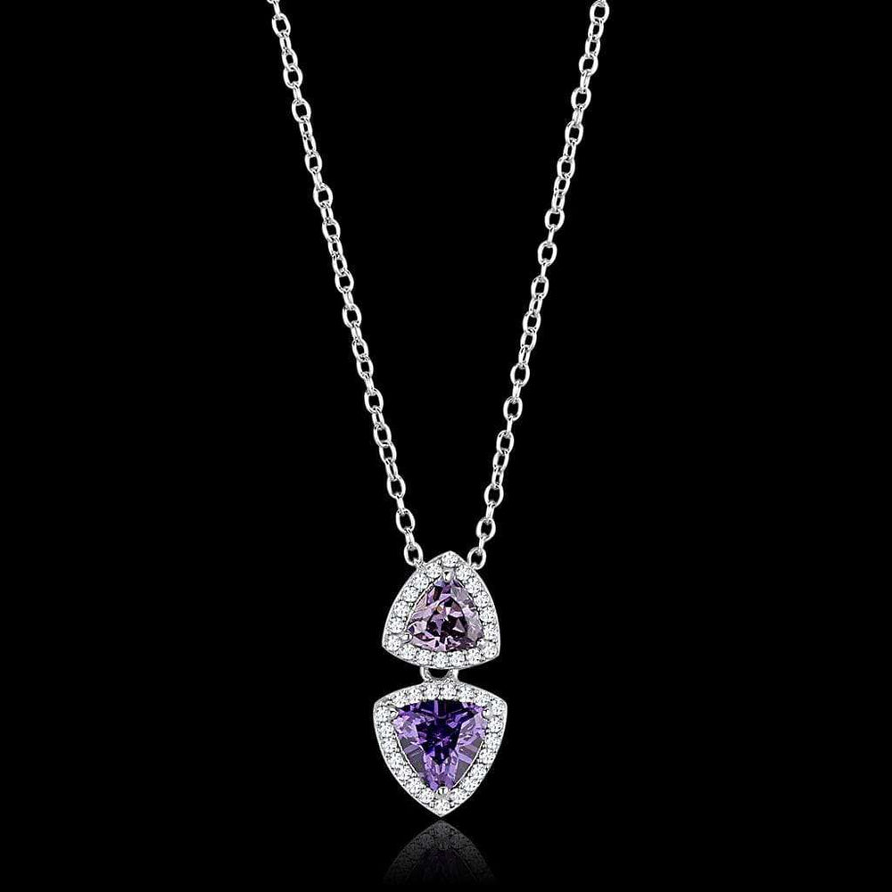 TS607 - Rhodium 925 Sterling Silver Chain Pendant with AAA Grade CZ in Amethyst - Alamode - Flyclothing LLC