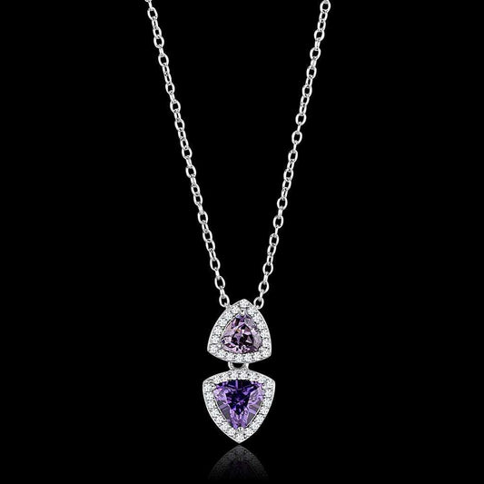 TS607 - Rhodium 925 Sterling Silver Chain Pendant with AAA Grade CZ in Amethyst - Alamode - Flyclothing LLC
