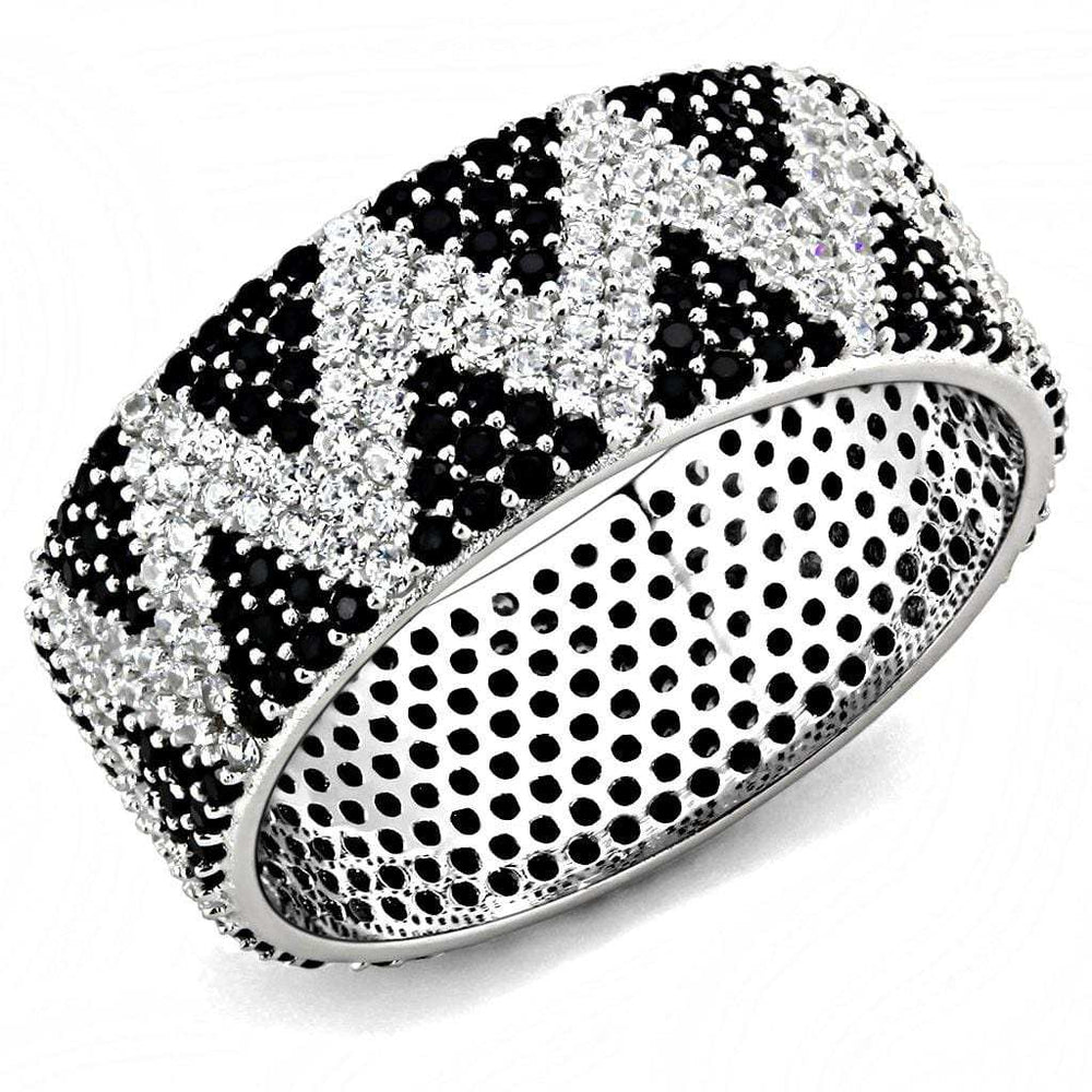 TS613 - Rhodium 925 Sterling Silver Ring with AAA Grade CZ in Jet - Alamode - Flyclothing LLC