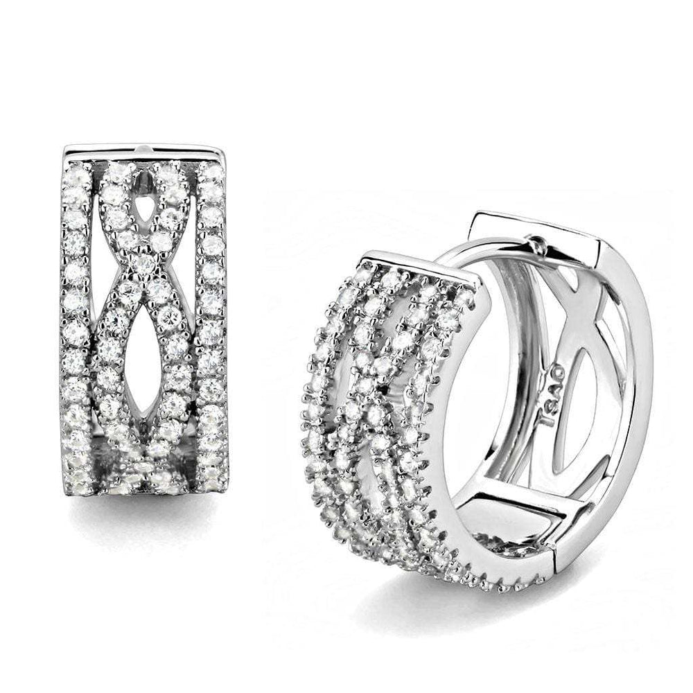 TS617 - Rhodium 925 Sterling Silver Earrings with AAA Grade CZ in Clear - Alamode - Flyclothing LLC