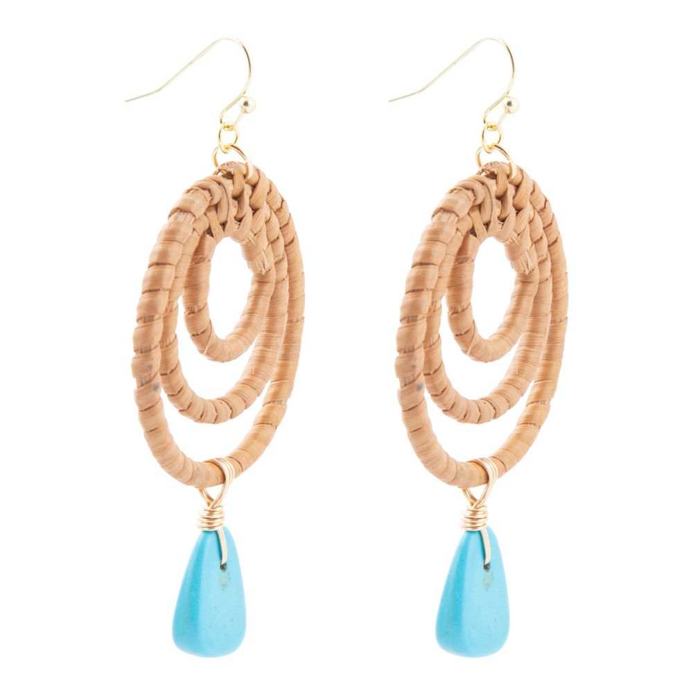 Tulum Blue Magnesite Rattan Golden Drop Earrings - Barse Jewelry - Flyclothing LLC