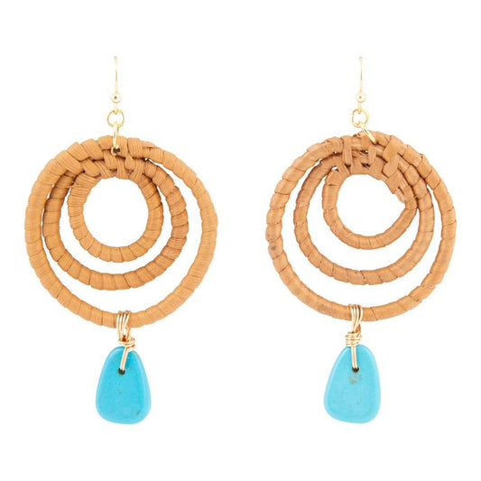 Tulum Blue Magnesite Rattan Golden Drop Earrings - Barse Jewelry - Flyclothing LLC