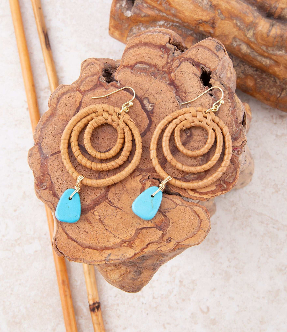 Tulum Blue Magnesite Rattan Golden Drop Earrings - Barse Jewelry - Flyclothing LLC