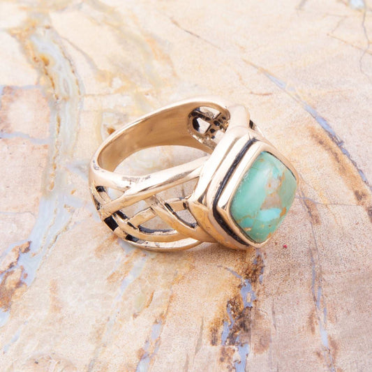 Blue Turquoise and Golden Bronze Cut Out Ring - Barse Jewelry - Flyclothing LLC