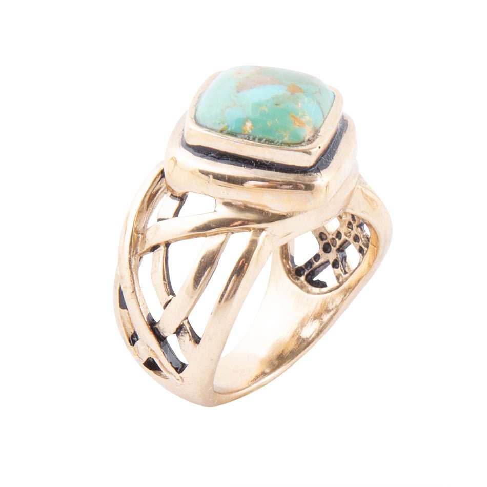 Blue Turquoise and Golden Bronze Cut Out Ring - Barse Jewelry - Flyclothing LLC