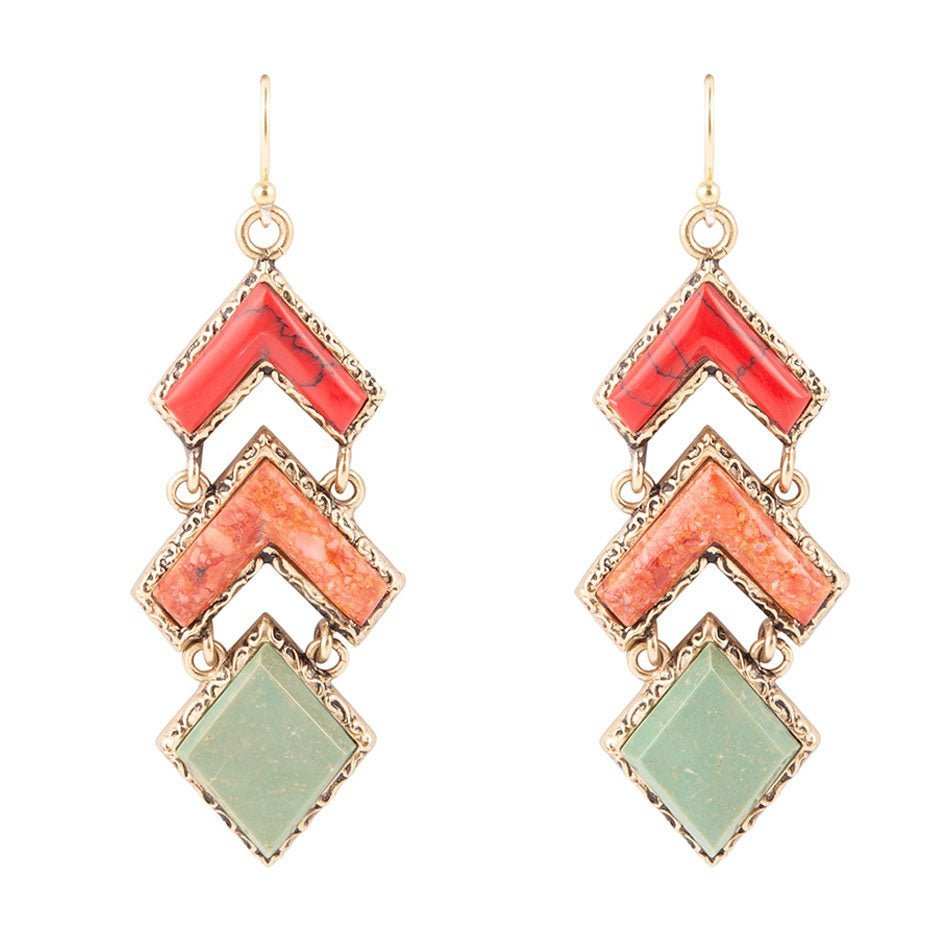 Turquoise and Coral Tapestry Drop Earrings - Barse Jewelry - Flyclothing LLC
