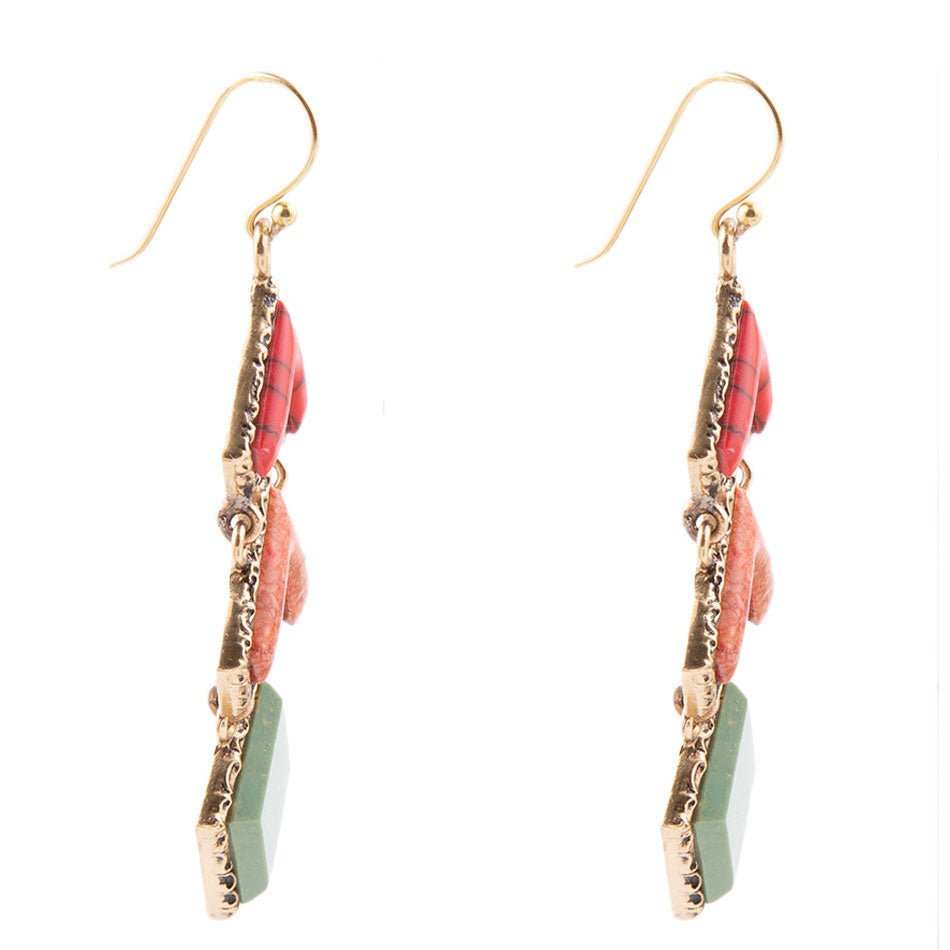 Turquoise and Coral Tapestry Drop Earrings - Barse Jewelry - Flyclothing LLC