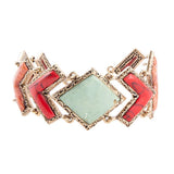 Green Turquoise and Coral Tapestry Golden Link Bracelet - Barse Jewelry - Flyclothing LLC