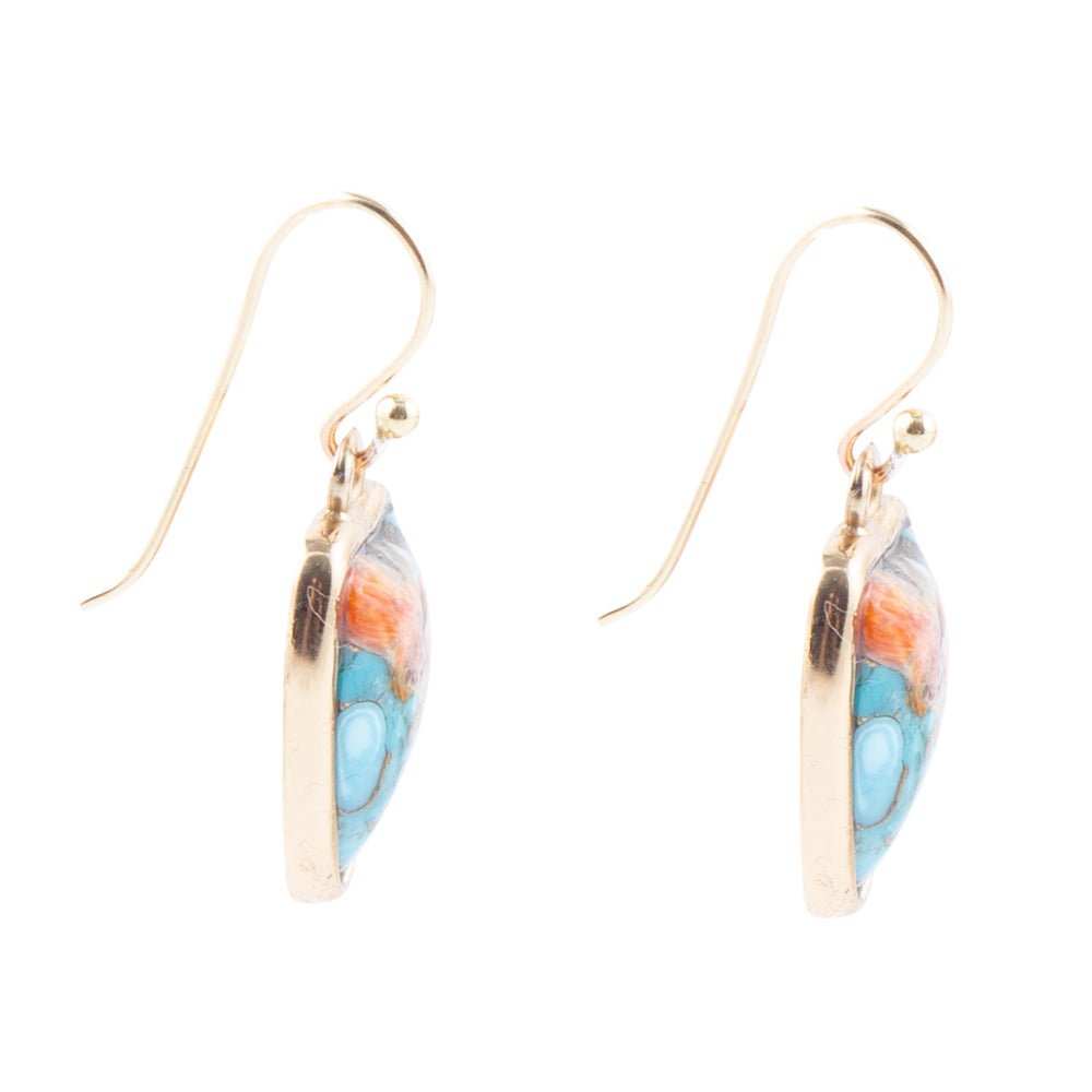 Blue Turquoise and Orange Spiny Oyster Matrix Golden Drop Earrings - Barse Jewelry - Flyclothing LLC