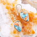 Blue Turquoise and Orange Spiny Oyster Matrix Golden Drop Earrings - Barse Jewelry - Flyclothing LLC