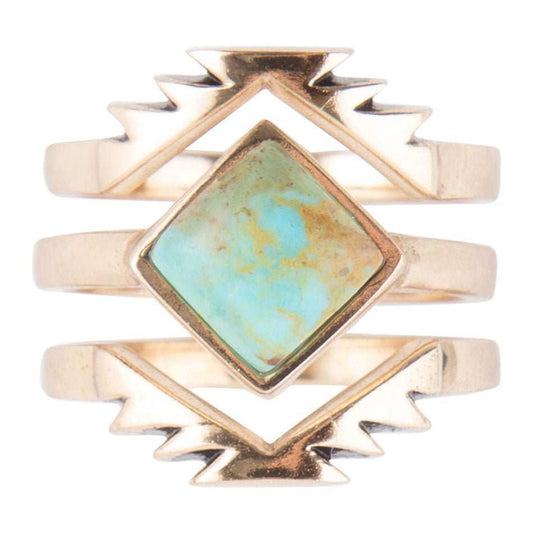 Aztec Blue Turquoise Golden Ring Set - Barse Jewelry - Flyclothing LLC