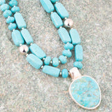Double Stranded Blue Turquoise Sterling Silver Statement Pendant Necklace - Barse Jewelry - Flyclothing LLC