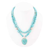 Double Stranded Blue Turquoise Sterling Silver Statement Pendant Necklace - Barse Jewelry - Flyclothing LLC