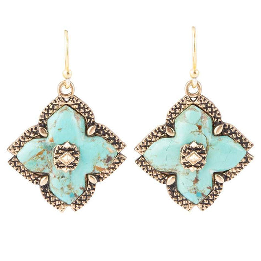 Blue Turquoise Maltese Golden Cross Earrings - Barse Jewelry - Flyclothing LLC