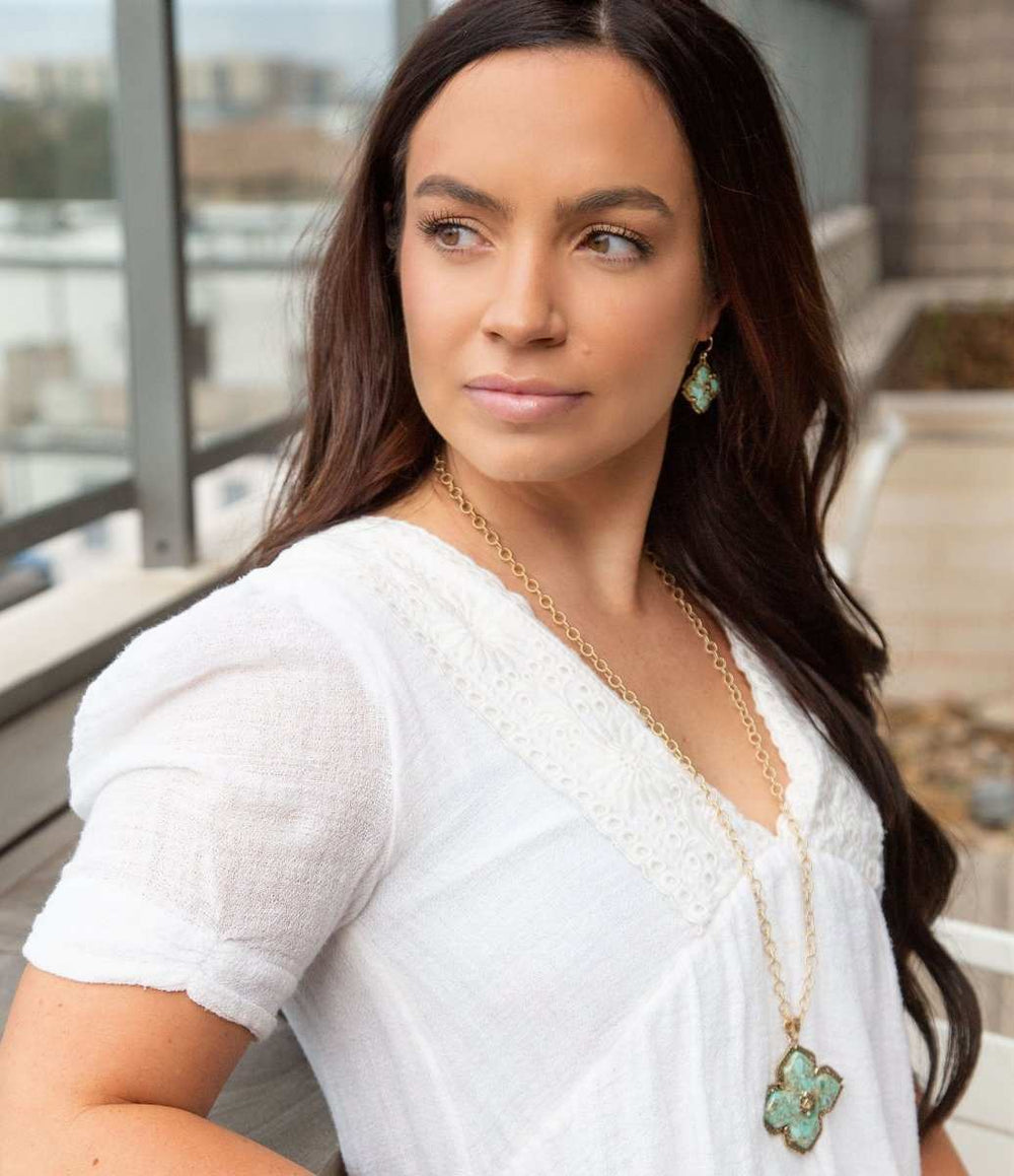 Blue Turquoise Maltese Golden Cross Pendant - Barse Jewelry - Flyclothing LLC