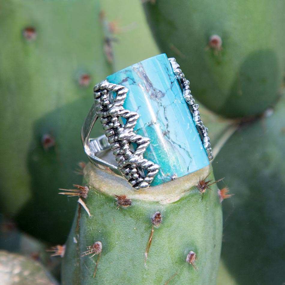 Blue Turquoise Sterling Silver Slice Statement Ring - Barse Jewelry - Flyclothing LLC