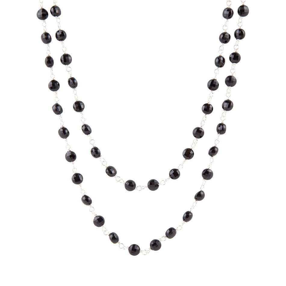 Two Row Onyx and Sterling Silver Necklace - Barse Jewelry - Flyclothing LLC
