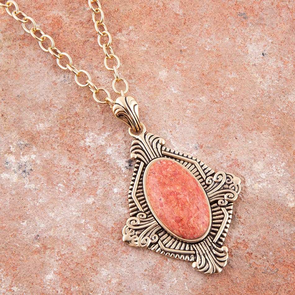 Valerie Orange Sponge Coral and Golden Pendant Necklace - Barse Jewelry - Flyclothing LLC