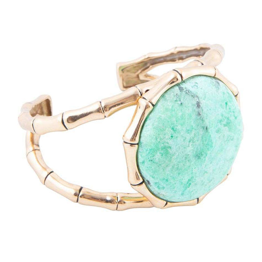 Vibrant Green Chrysoprase Golden Bamboo Statement Cuff Bracelet - Barse Jewelry - Flyclothing LLC