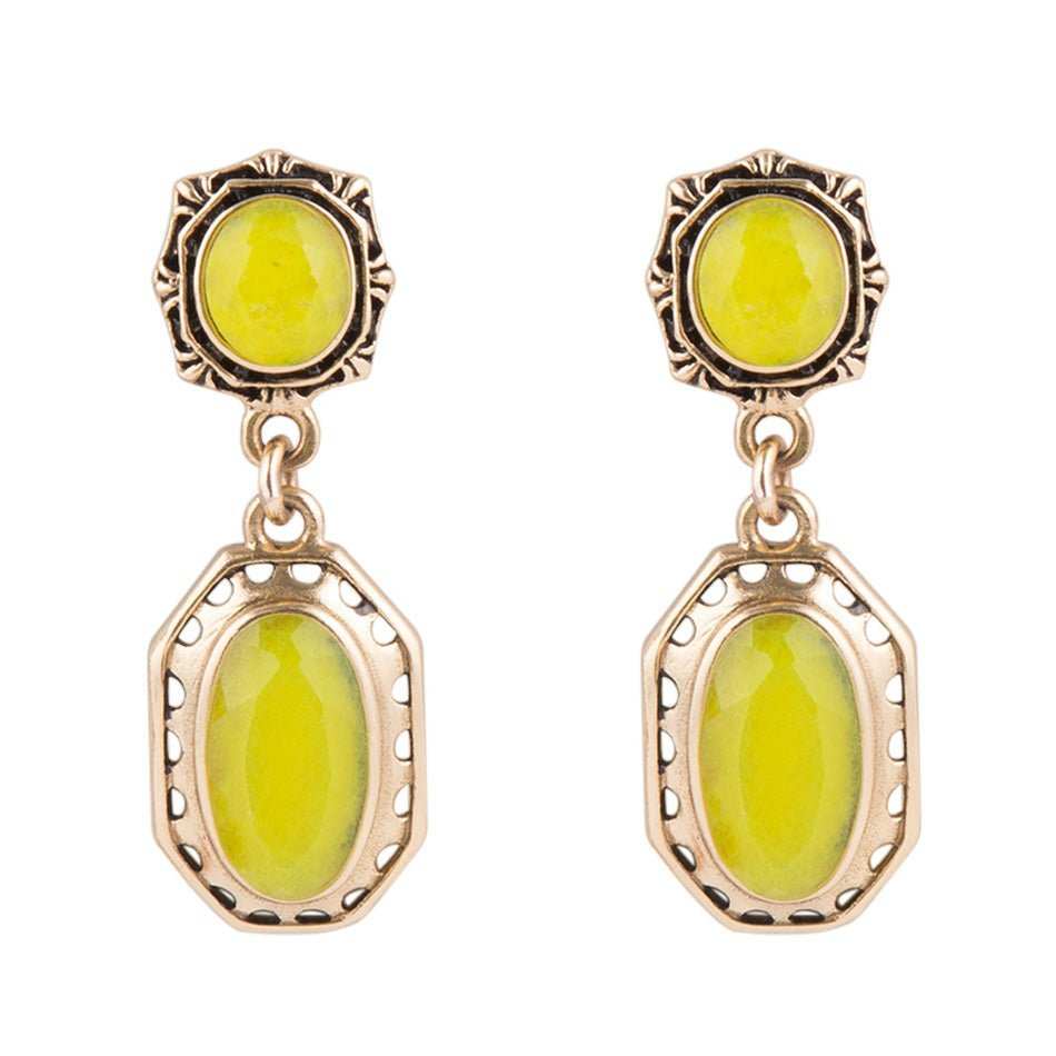 Vintage Style Chartreuse Quartz Earrings - Barse Jewelry - Flyclothing LLC