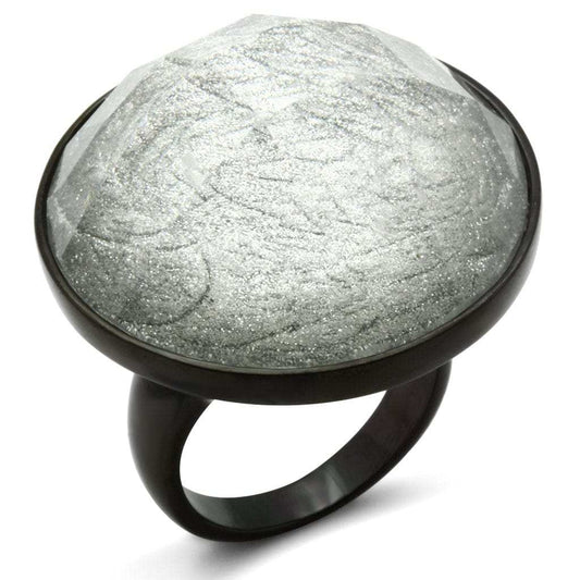 VL003 - IP Black(Ion Plating) Brass Ring with Synthetic Synthetic Stone in Light Gray - Alamode - Flyclothing LLC