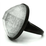 VL003 - IP Black(Ion Plating) Brass Ring with Synthetic Synthetic Stone in Light Gray - Alamode - Flyclothing LLC