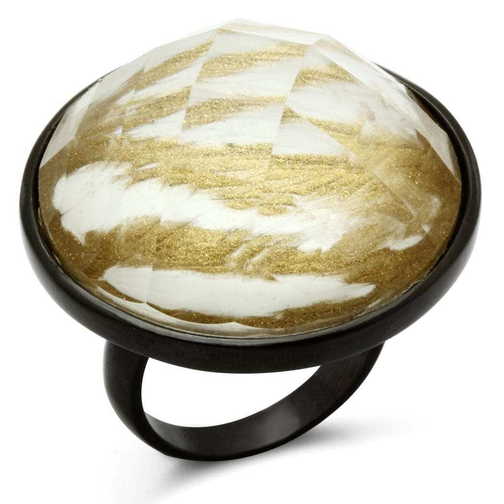 VL004 - IP Black(Ion Plating) Brass Ring with Synthetic Synthetic Stone in Brown - Alamode - Flyclothing LLC