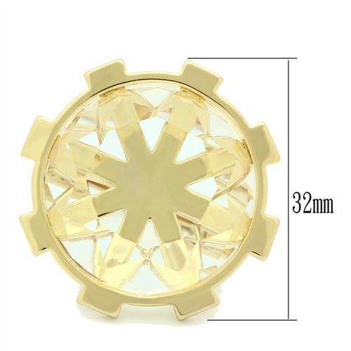 VL006 - Gold Brass Ring with Synthetic Synthetic Glass in Clear - Alamode - Flyclothing LLC