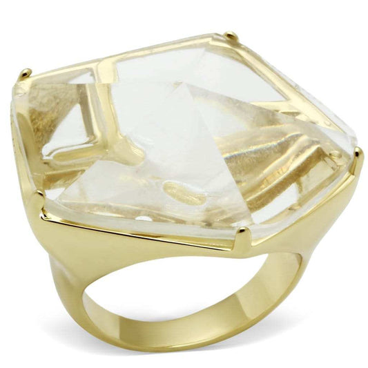 VL007 - Gold Brass Ring with Synthetic Synthetic Stone in Clear - Alamode - Flyclothing LLC